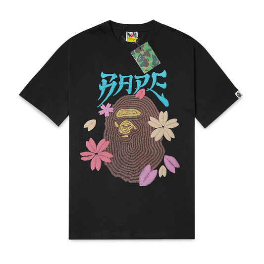 A Bathing Ape Embroidered Style Sakura Ape Head T-Shirt Black