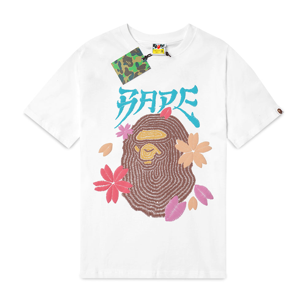 A Bathing Ape Embroidered Style Sakura Ape Head T-Shirt White