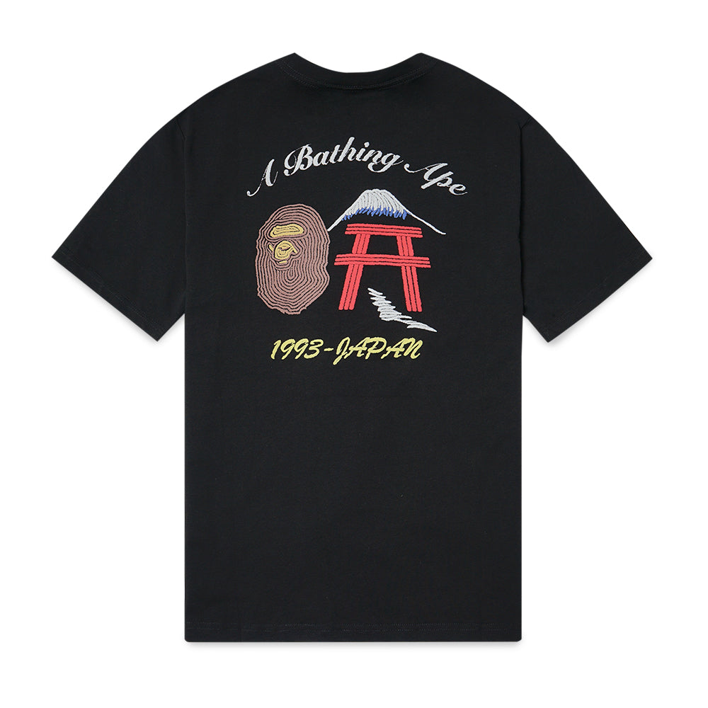 A Bathing Ape Embroidered Style Japan Culture T-Shirt Black