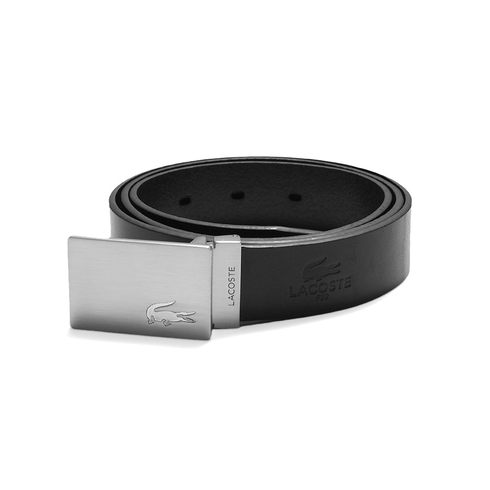 LCT Embossed Plate Buckle Leather Belt Black