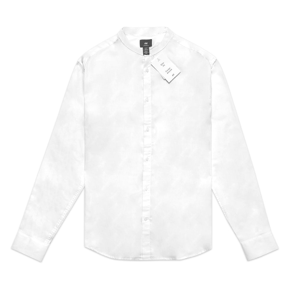 H&M Slim Fit Grandad Long Sleeve Shirt White