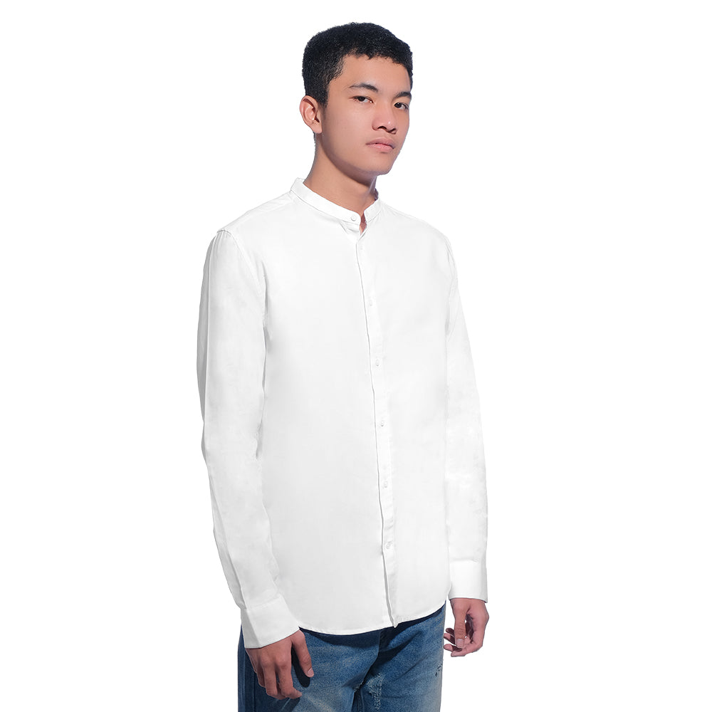 H&M Slim Fit Grandad Long Sleeve Shirt White