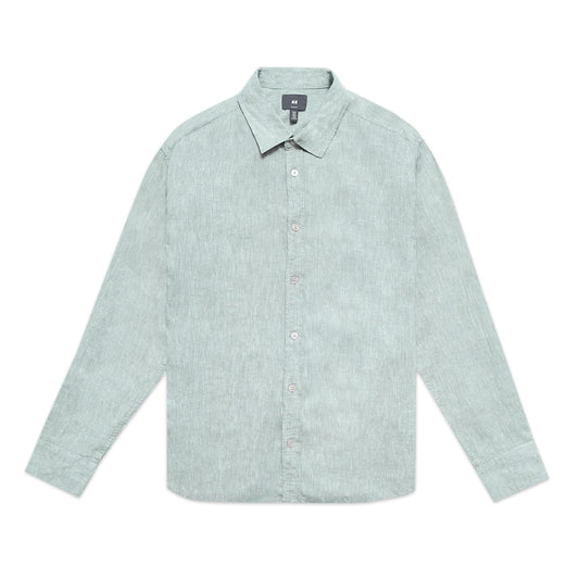 H&M Slim Fit Linen Long Sleeve Shirt Green