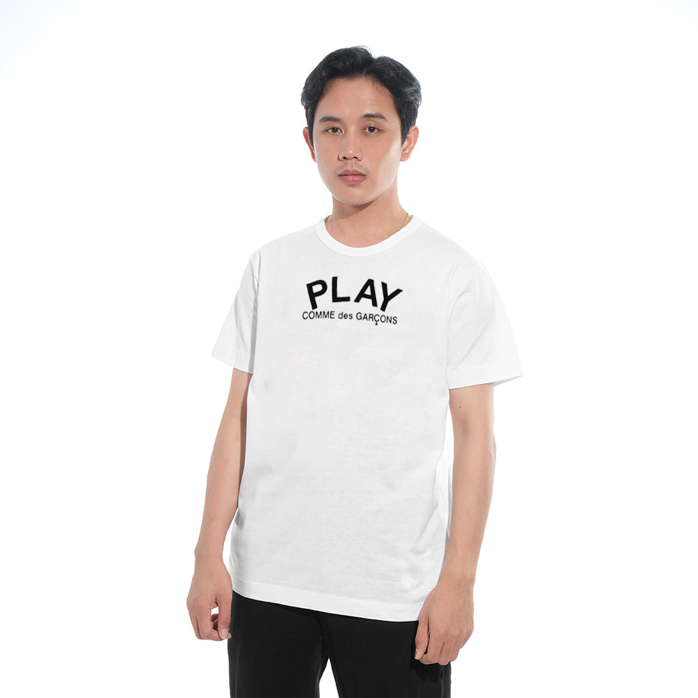 CDG Play Front Text T-Shirt Grey